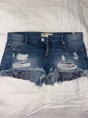 Garage Blue Distressed Denim Shorts with Bandana Pockets